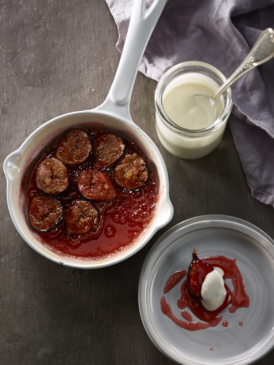 Pan-fried Figs with Honey and Liberté Goat Yogourt, Flavoured with Rose and Cardamom 